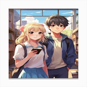 Anime Couple In Library Canvas Print
