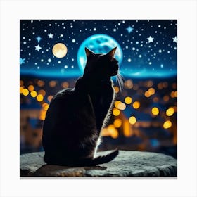 van gogh Cat Looking At The Moon Canvas Print