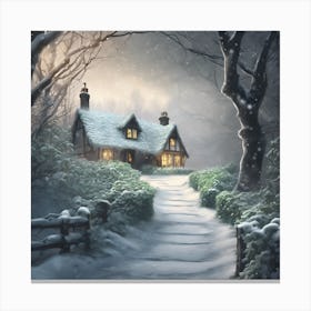 Cottage in a Frozen Winter Woodland Canvas Print