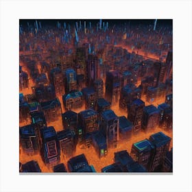 2d Illustration Of A Cityscape At Night Buildings Made Of Octagonal Fractal Patternneon Vibrant 617311733 (1) Canvas Print