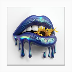 Blue Lips With Sunflowers Canvas Print