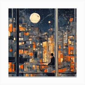 Night In The City vector art Canvas Print