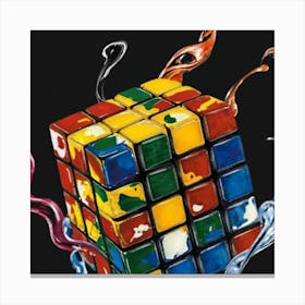 Colorful Rubiks Cube Dripping Paint 13 Canvas Print