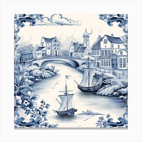 Cornwall England Delft Tile Illustration 3 Canvas Print