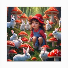 A Small Girl Surrounded With Bunnies Canvas Print