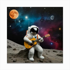 Astronaut Playing Guitar On The Moon Canvas Print