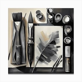Firefly A Masculine Modern Italian Inspired Flatlay Of A Creative Workspace For Oil Painting, Stylis (3) Canvas Print