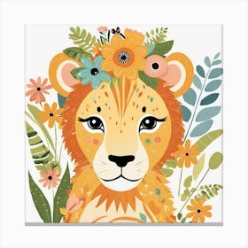 Floral Cute Baby Lion Nursery Illustration (32) Canvas Print