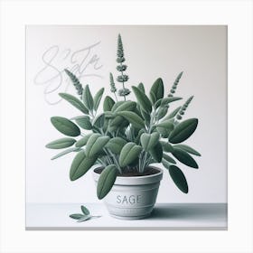 Sage on the Wall: A Realistic Painting of a Sage Plant with a Typography Background Canvas Print