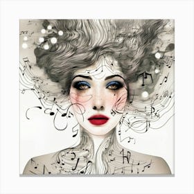 Music Notes Floating, Glamour Girl Canvas Print