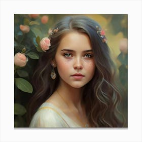 Portrait Of A Girl With Flowers 2 Canvas Print