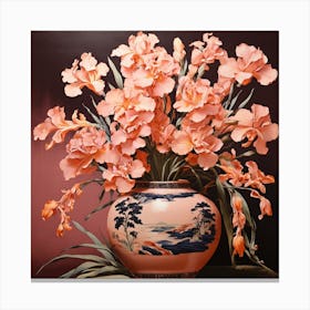 Pink Irises In A Vase Canvas Print
