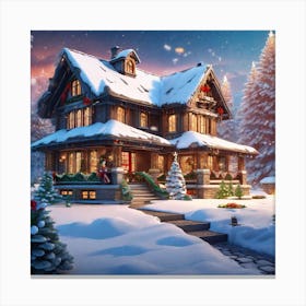 Christmas Decorated Home Outside Ultra Hd Realistic Vivid Colors Highly Detailed Uhd Drawing P (1) Canvas Print