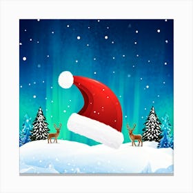 Christmas Hat And Reindeer Canvas Print