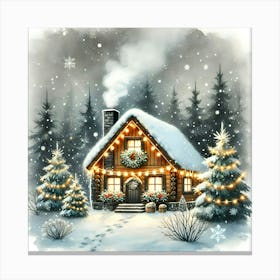 Christmas House In The Snow Canvas Print