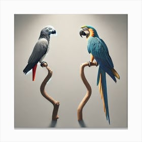 Parrots On A Branch Canvas Print