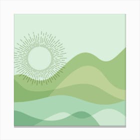 Green Mountains With Sun Canvas Print