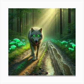 Wolfy looking for bioluminescent mushrooms 4 Canvas Print