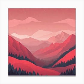 Misty mountains background in red tone 77 Canvas Print