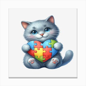 Autism Puzzle Piece Cat (Russian Blue) Canvas Print