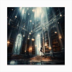 Girl In An Enchanted Library Canvas Print