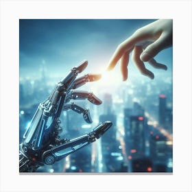 Hand Reaching Out To Robot Canvas Print