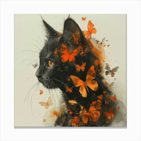 Black Cat With Butterflies Canvas Print