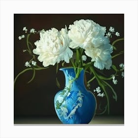 Peonies In A Blue Vase Canvas Print