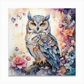 Owl With Flowers Canvas Print