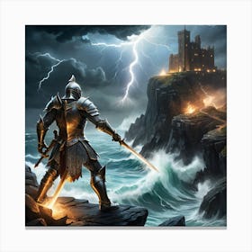 Fantasy Battle Scene On A Cliffside Canvas Print