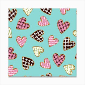 Seamless Pattern With Heart Shaped Cookies With Sugar Icing Canvas Print