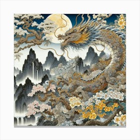 Eastern dragon seeks the moon Canvas Print