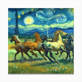 Horses Running Under The Starry Sky 2 Canvas Print