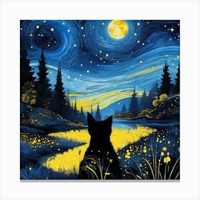 Starry Night cat in moonlight Canvas Print