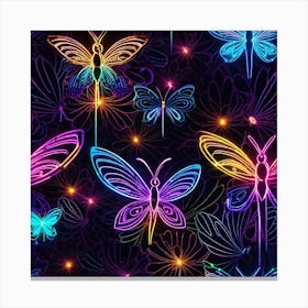 Neon Butterflies Seamless Pattern Canvas Print