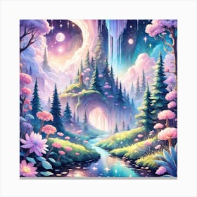 A Fantasy Forest With Twinkling Stars In Pastel Tone Square Composition 280 Canvas Print