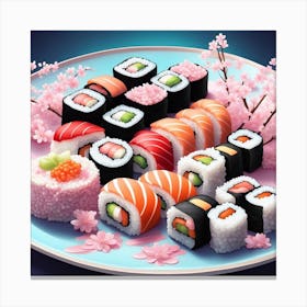 Sushi Plate With Cherry Blossoms Canvas Print