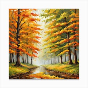 Forest In Autumn In Minimalist Style Square Composition 45 Canvas Print