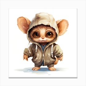 Watercolour Cartoon Tarsier In A Hoodie 1 Canvas Print