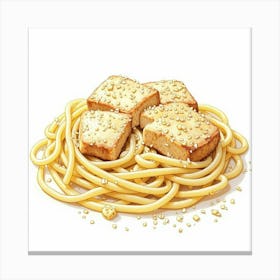 A Watercolor Rendering Of A Classic Chicken Alfredo With Creamy Pasta And A Sprinkle Of Parmesan Cheese Canvas Print