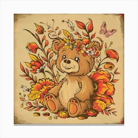 Teddy Bear With Flowers Canvas Print