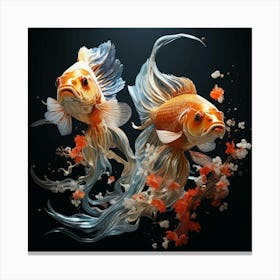 Two Koi Fish On Black Background Canvas Print