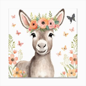 Floral Baby Donkey Nursery Illustration (19) Canvas Print