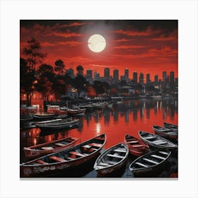 Boats At Night 2 Canvas Print