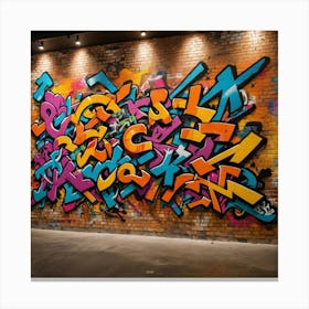 Neon Graffiti: A Brick Wall Spectacle Canvas Print