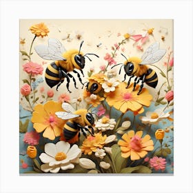 Bees And Flowers Canvas Print