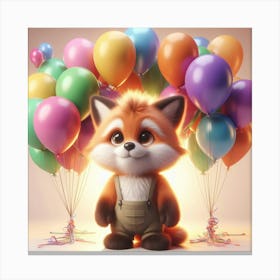 Cute Fox With Colorful Ballloons Canvas Print