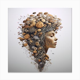 Woman's Head Covered In Mushrooms Canvas Print