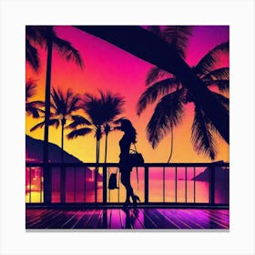 Silhouette Of A Woman At Sunset Canvas Print