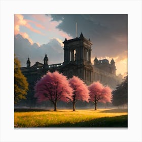 Cherry Blosum Castle Canvas Print